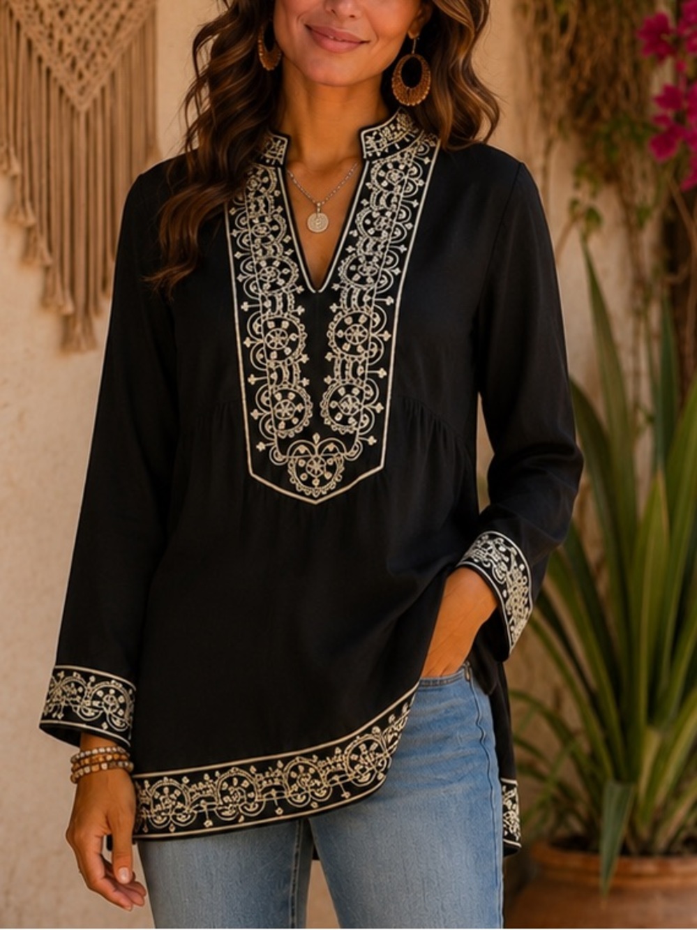 embroidered NEXX Woman Boho Tunic Top